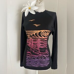 Heather Brown Surf Girl Siren Waves Long  Sleeve Crew Neck Rash Guard Shirt